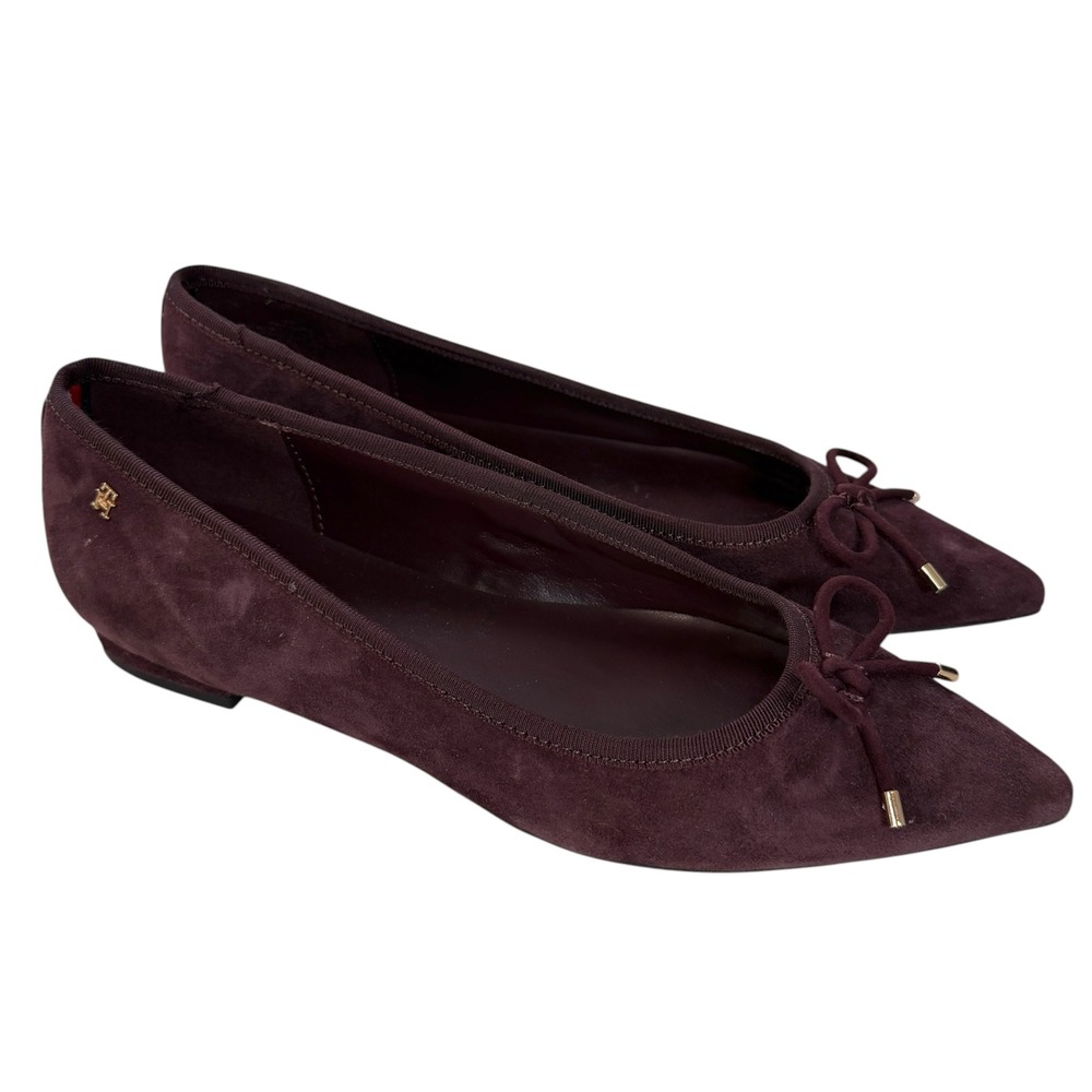 Tommy Hilfiger Kimio Burgundy Suede Pointed Toe Bow Ballet Flats Womens 8M